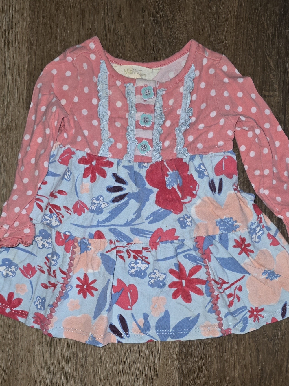 Matilda Jane Pink Polka Dot & Light Blue Floral Ruffle Tunic